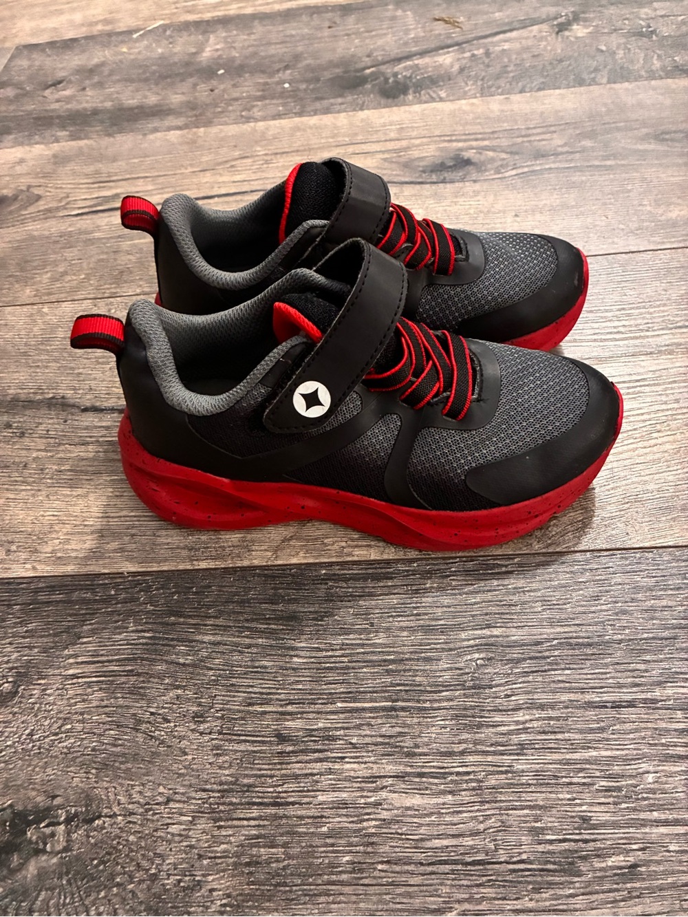 Kids Grey and Red Athletic Sneakers with Secure Strap